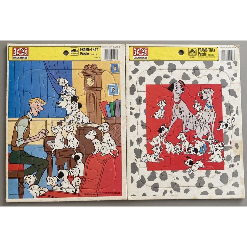 VTG Disney 101 Dalmatians Golden Frame Tray Puzzle Lot of 2 Roger Puppies 1980s